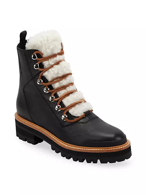 Shop Marc Fisher LTD Izzie Shearling-Lined Leather Work Boots | Saks ...