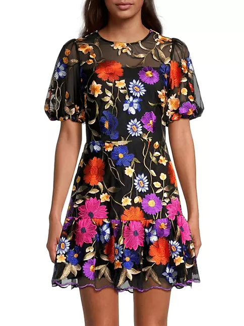 Shop Milly Yasmin Embroidered Floral Minidress | Saks Fifth Avenue
