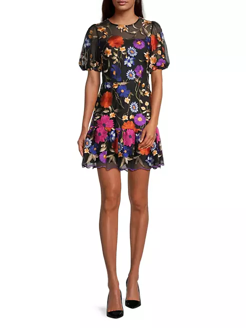 Shop Milly Yasmin Embroidered Floral Minidress | Saks Fifth Avenue