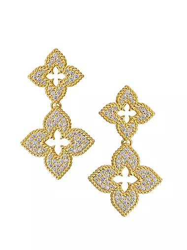 18K Gold & Diamond Double Drop Petite Venetian Drop Earrings