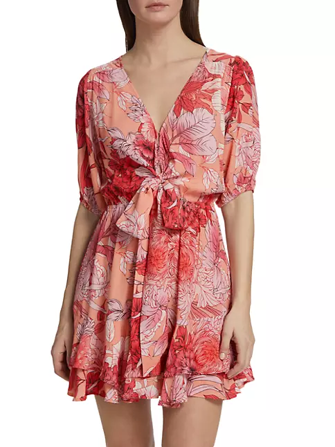 Shop Kivari Freya Floral Tie-Front Minidress | Saks Fifth Avenue