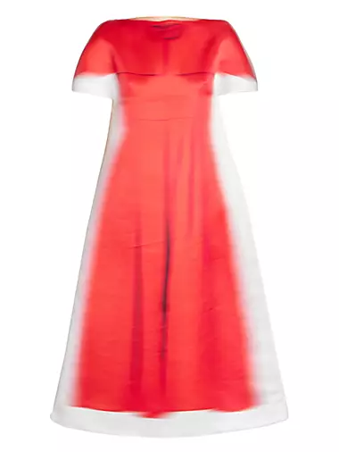Blurred Print Silk Midi-Dress