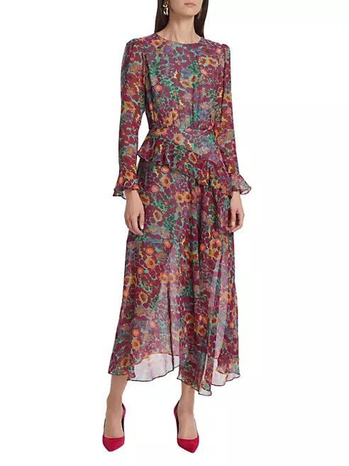 Shop Saloni Jolene Asymmetric Floral Midi-Dress | Saks Fifth Avenue