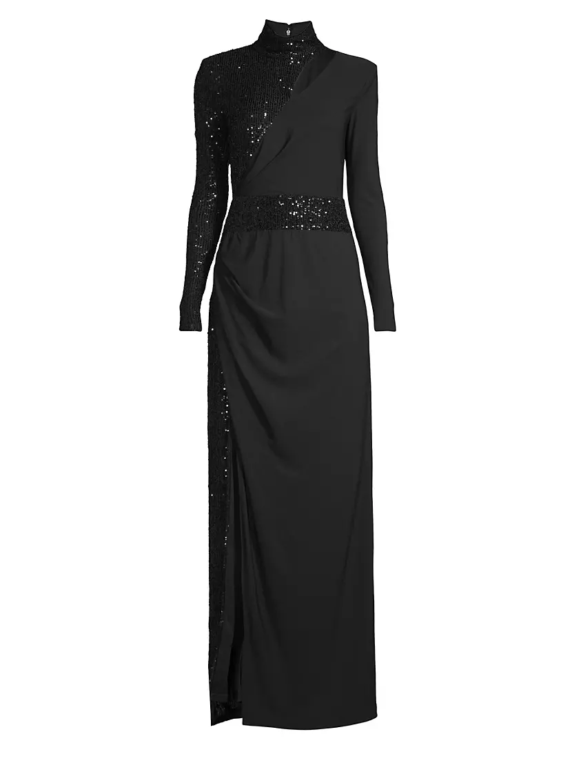 Shop One33 Social Sequin-Embellished Long-Sleeve Gown | Saks Fifth Avenue