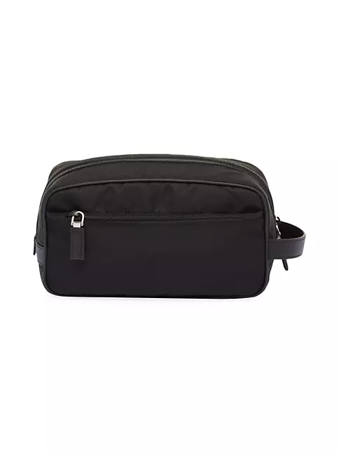 Black Re-nylon And Saffiano Leather Travel Pouch