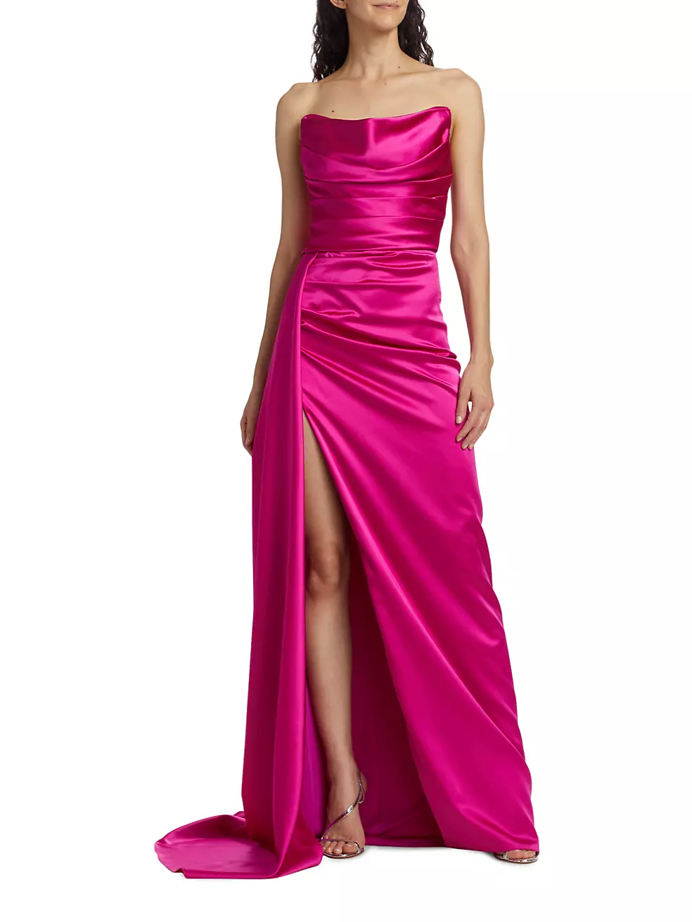 Shop Michael Costello Collection Gemini Strapless Gathered Satin Gown ...