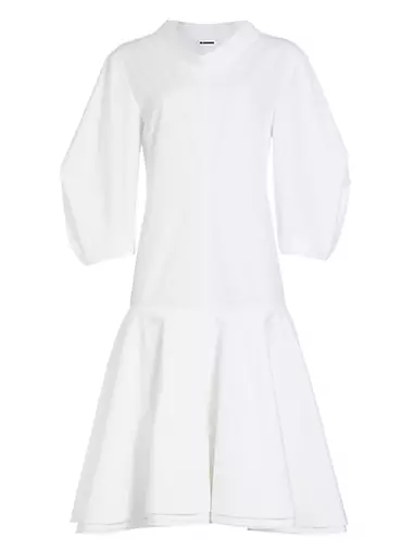Puff-Sleeve Cotton Midi-Dress