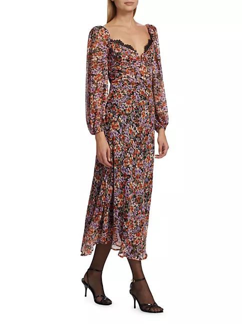 Shop ASTR The Label Sylvie Metallic Floral Midi-Dress | Saks Fifth Avenue