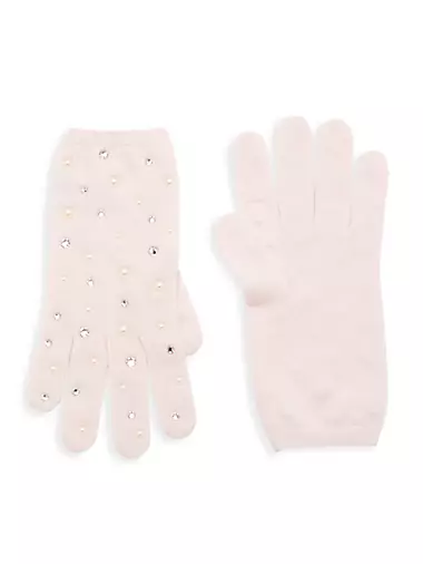 Scattered Crystals & Imitation Pearls Cashmere Gloves