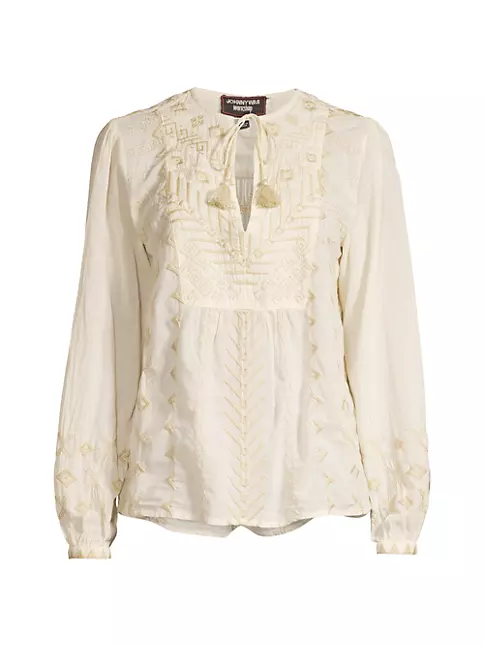 Shop Johnny Was Charis Prairie Embroidered Blouse | Saks Fifth Avenue