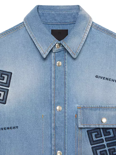 Shop Givenchy Shirt In 4G Embroidered Denim | Saks Fifth Avenue