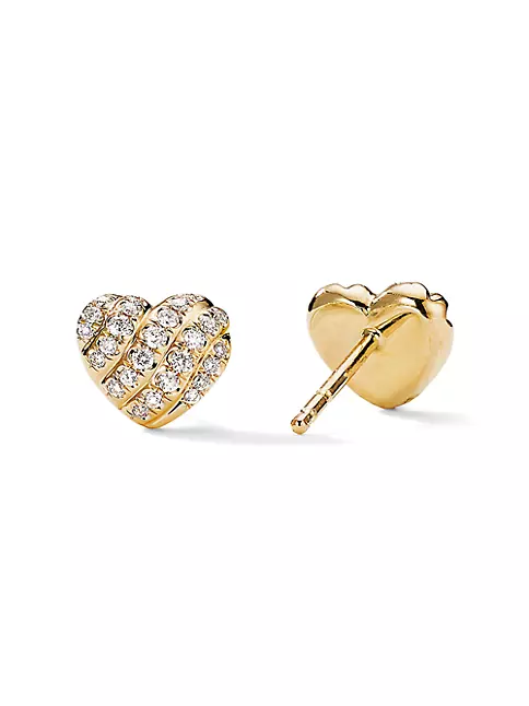 Shop David Yurman Heart Stud Earrings in 18K Yellow Gold with Pavé ...
