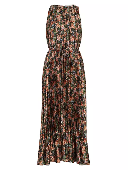 Shop Vince Wild Primrose Pleated Midi-Dress | Saks Fifth Avenue