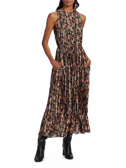 Shop Vince Wild Primrose Pleated Midi-Dress | Saks Fifth Avenue