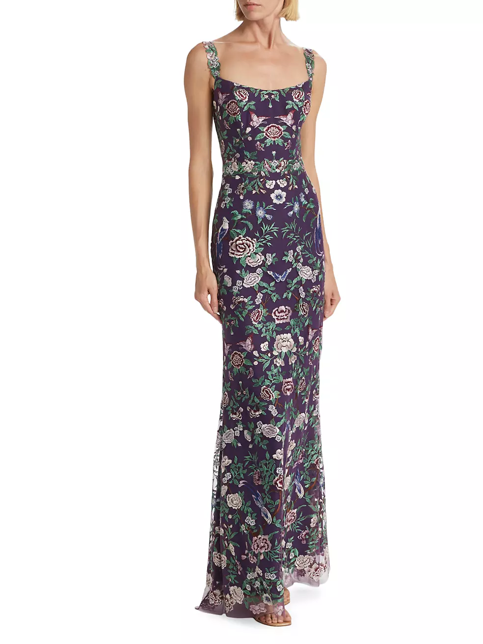 Shop Marchesa Notte Floral-Embroidered Tulle Gown | Saks Fifth Avenue