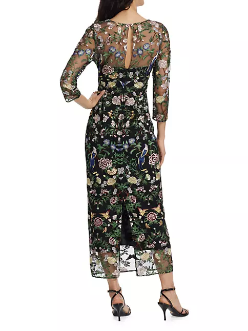 Shop Marchesa Notte Botanical Embroidered Tulle Midi-Dress | Saks Fifth ...