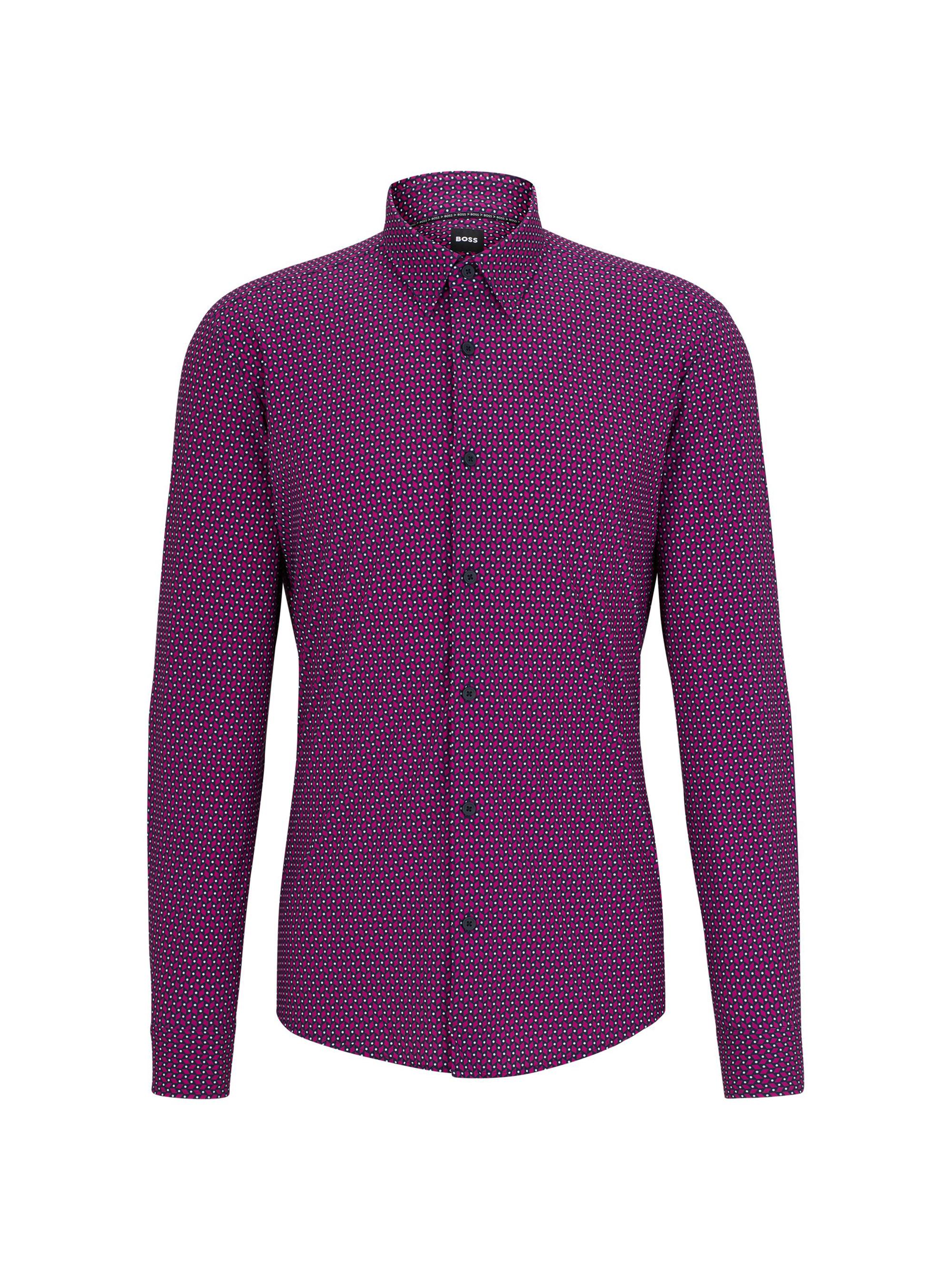 Slim-Fit Shirt In Geometric-Printed Performance-Stretch Fabric