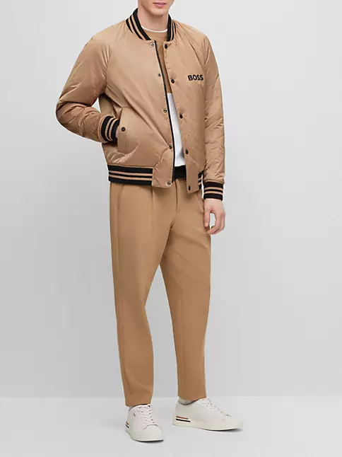 BOSS - Satin bomber jacket with stripes and branding