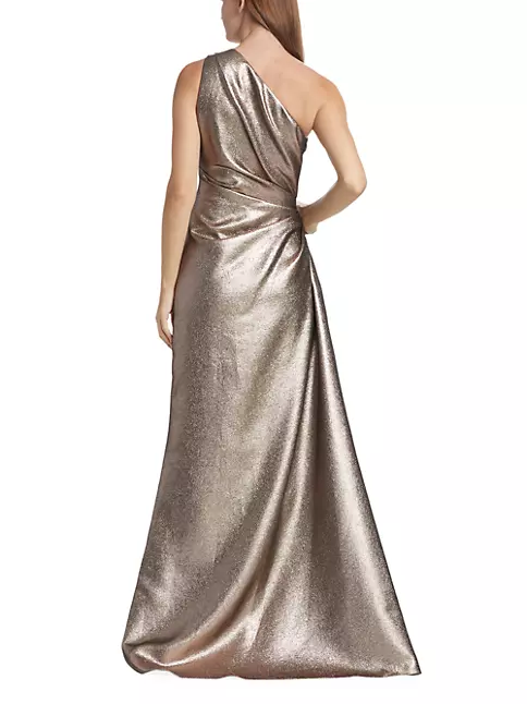 Shop Reem Acra One-Shoulder Metallic Lamé Gown | Saks Fifth Avenue