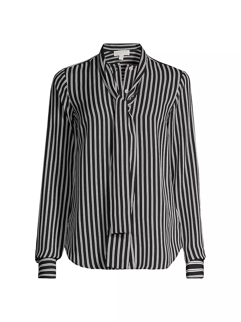 Shop MICHAEL Michael Kors Stripe Bow Silk-Blend Blouse | Saks Fifth Avenue