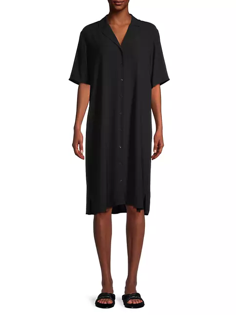 Shop Eileen Fisher Silk Notched-Collar Shirtdress | Saks Fifth Avenue