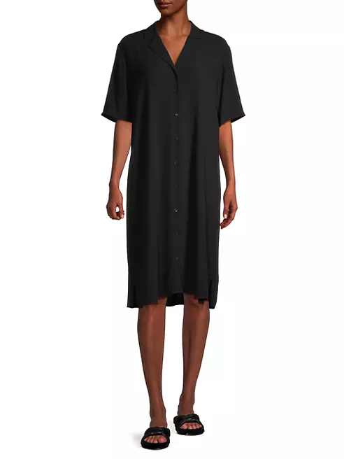 Shop Eileen Fisher Silk Notched-Collar Shirtdress | Saks Fifth Avenue