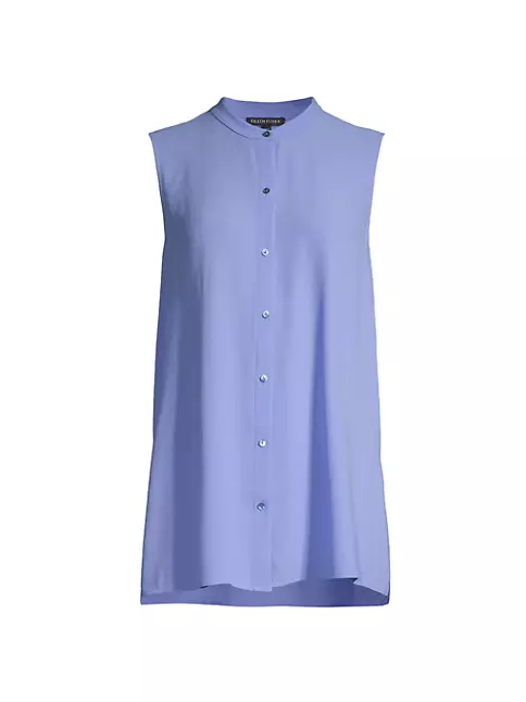 Shop Eileen Fisher Silk Band-Collar Sleeveless Shirt | Saks Fifth Avenue