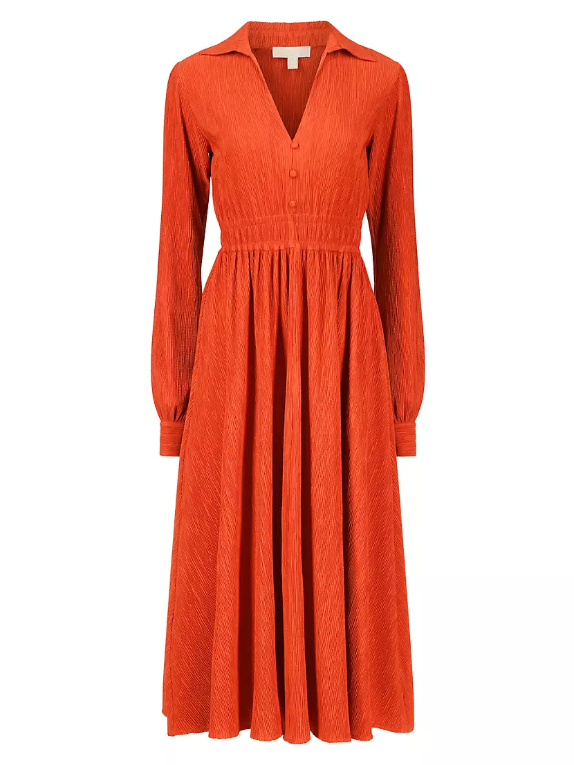 Shop MICHAEL Michael Kors Plisse A-Line Midi-Dress | Saks Fifth Avenue