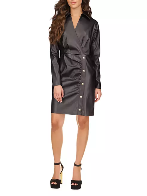 Shop MICHAEL Michael Kors Faux Leather Wrap Minidress | Saks Fifth Avenue
