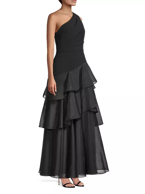 Shop Aidan Mattox One-Shoulder Tiered Gown | Saks Fifth Avenue