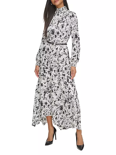 Shop Donna Karan New York City Mist Belted Splatter-Painted Midi-Dress ...