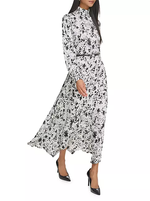 Shop Donna Karan New York City Mist Belted Splatter-Painted Midi-Dress ...