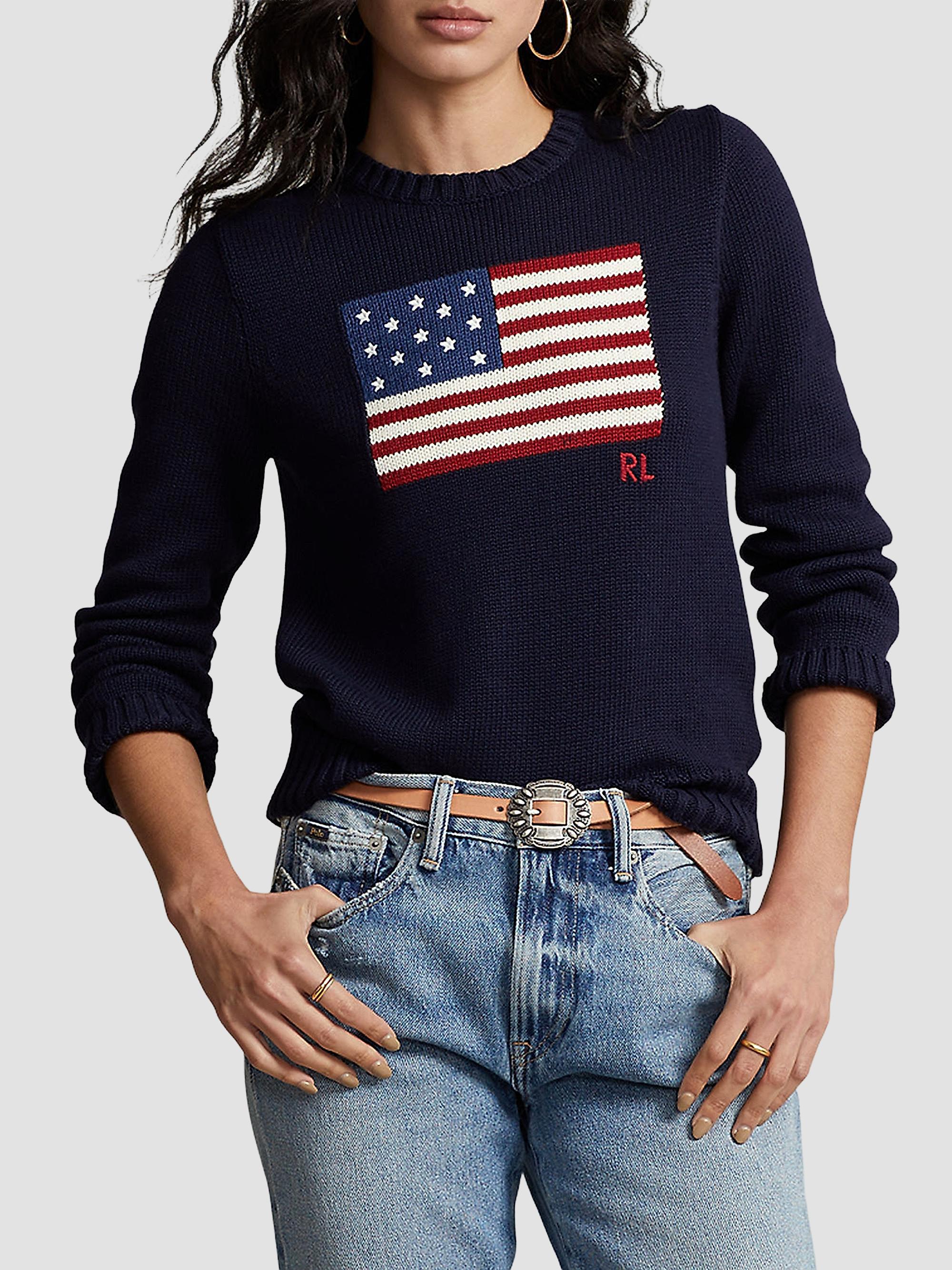 Shop Polo Ralph Lauren Flag Cotton Crewneck Sweater | Saks Fifth Avenue