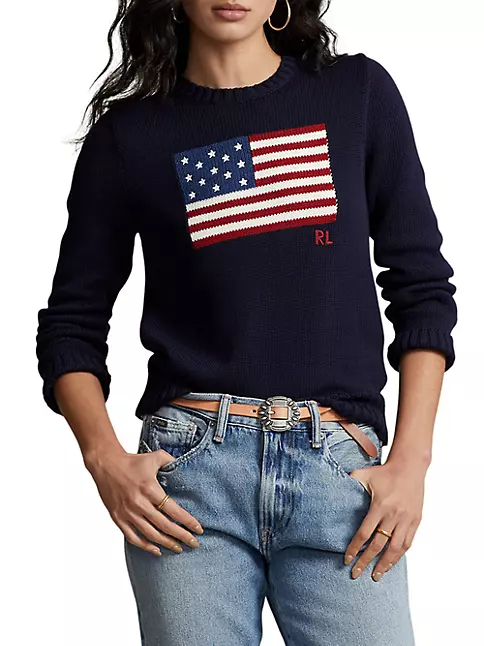 Shop Polo Ralph Lauren Flag Cotton Crewneck Sweater | Saks Fifth Avenue