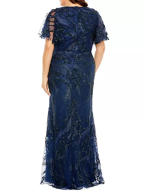 Shop Mac Duggal Embellished Tulle V-Neck Gown | Saks Fifth Avenue