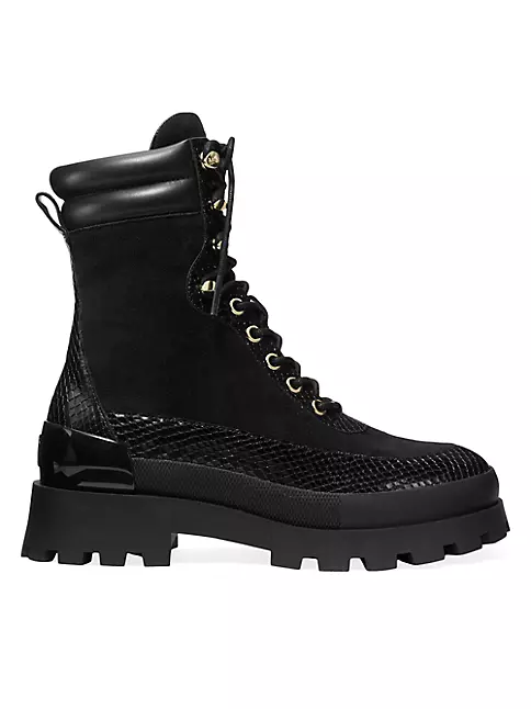 Shop MICHAEL Michael Kors Rowan Crocodile-Embossed Leather Combat Boots ...