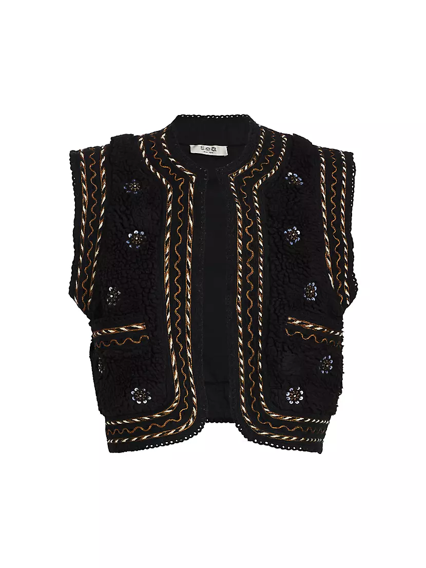 Shop Sea Maja Cropped Embroidered Vest | Saks Fifth Avenue