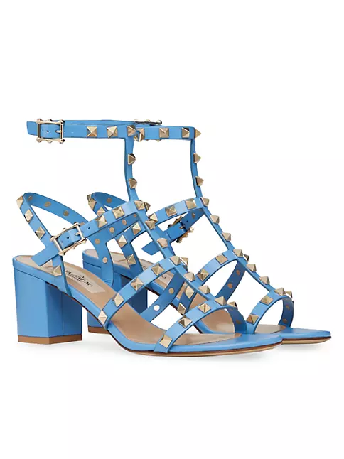 Shop Valentino Garavani Rockstud Calfskin Ankle Strap Sandals | Saks ...