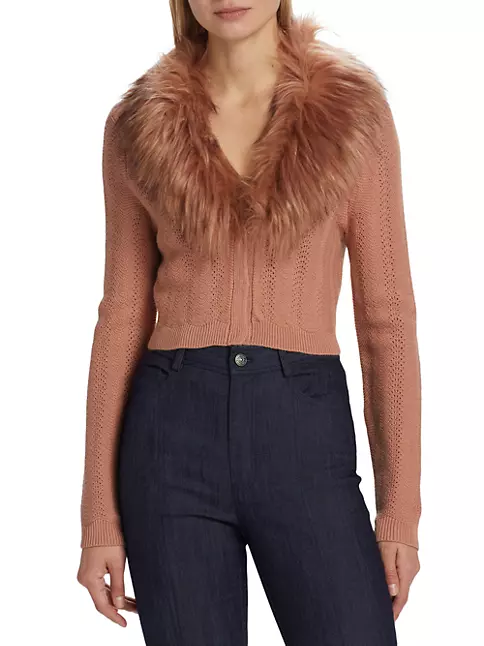 Shop Cinq à Sept Isa Faux Fur Cropped Cardigan | Saks Fifth Avenue