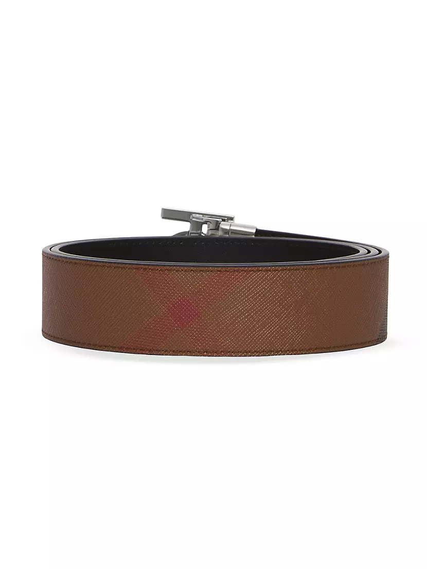 Check and Leather Reversible Belt in Dark Birch Brown/black - Men |  Burberry® Official