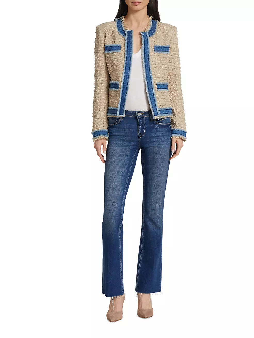 Shop L'AGENCE Agnes Tweed Denim-Trim Jacket | Saks Fifth Avenue