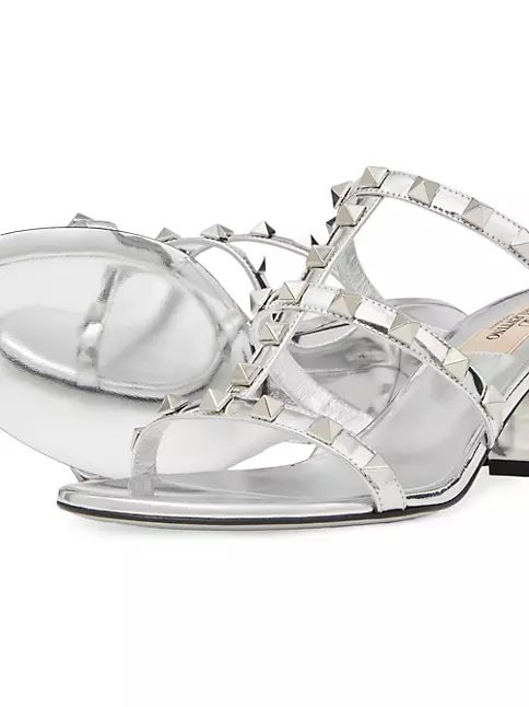 Shop Valentino Garavani Rockstud Mirror-effect Slide Sandals | Saks ...