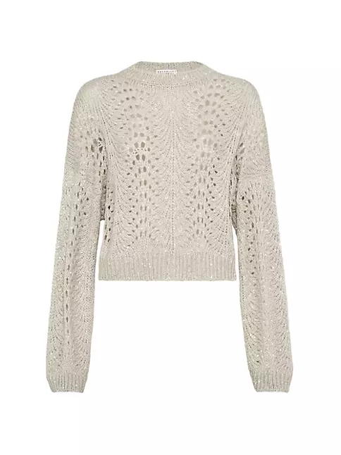 Shop Brunello Cucinelli Dazzling Lace Sweater In Cashmere Feather Yarn ...