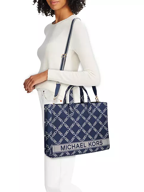 Shop MICHAEL Michael Kors Large Gigi Empire Logo Jacquard Tote Bag ...