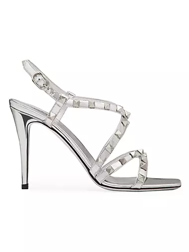 Rockstud Mirror-Effect Sandals With Straps And Tone-On-Tone Studs