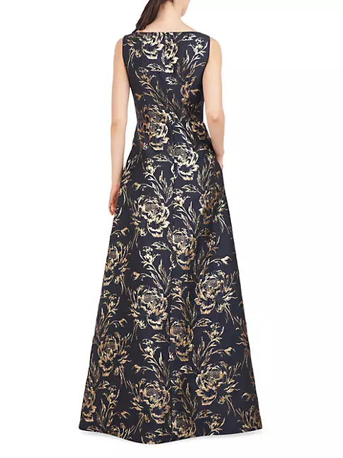 Shop Kay Unger Sterling Metallic Rose Jacquard Gown | Saks Fifth Avenue