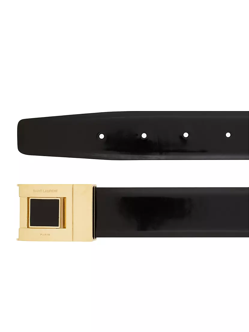 cassandre belt with square buckle in shiny box saint laurent leather