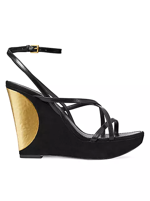 Shop Tory Burch Patos Leather Ankle Wedge Sandals | Saks Fifth Avenue