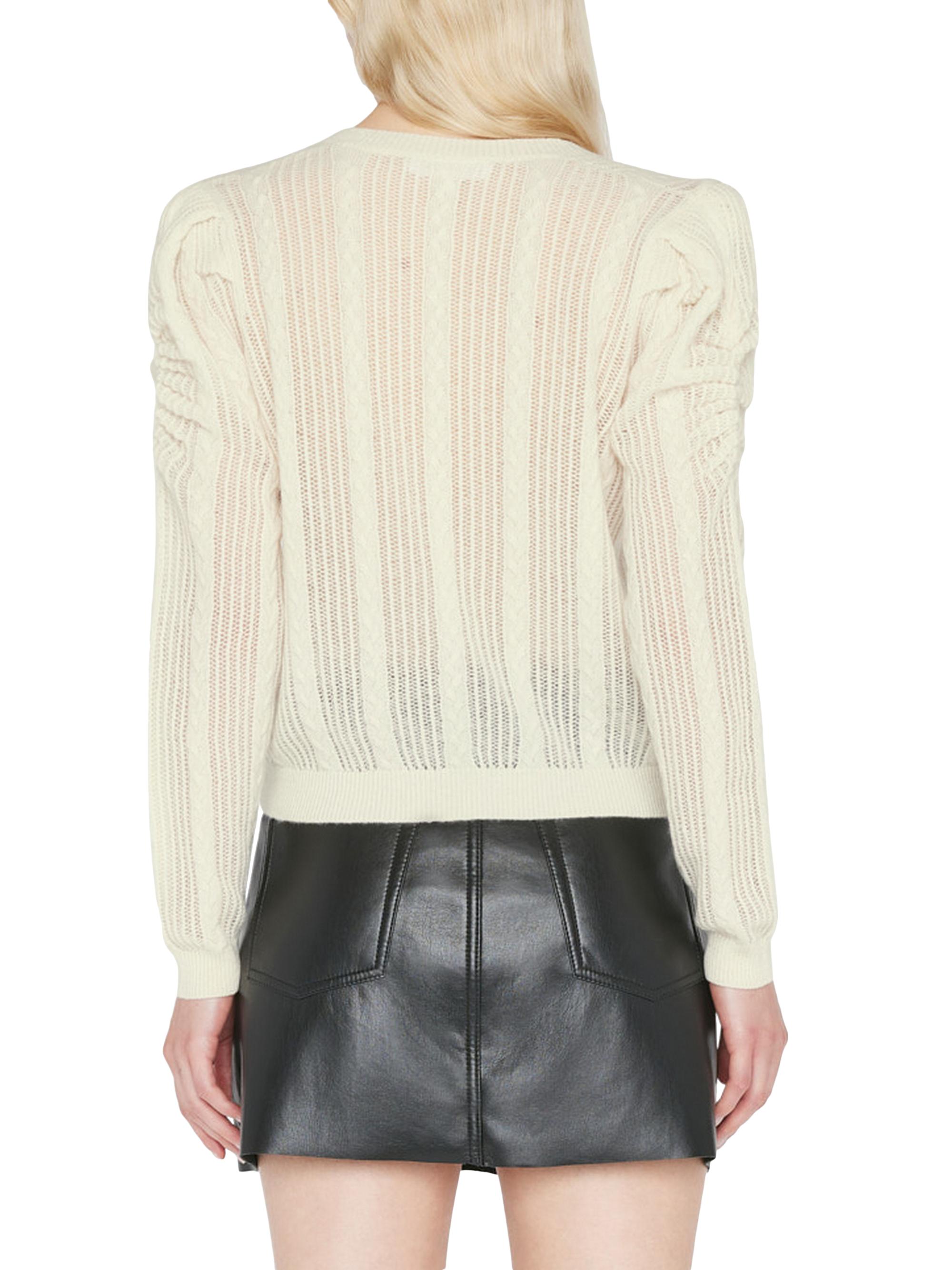 Faux Fur Detailed Pointelle Cable Knit Sweater main image 1