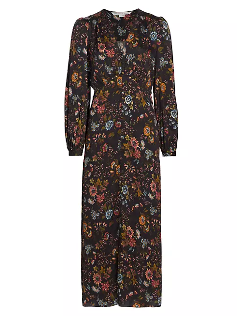 Shop Veronica Beard Terina Floral Silk-Blend Midi-Dress | Saks Fifth Avenue